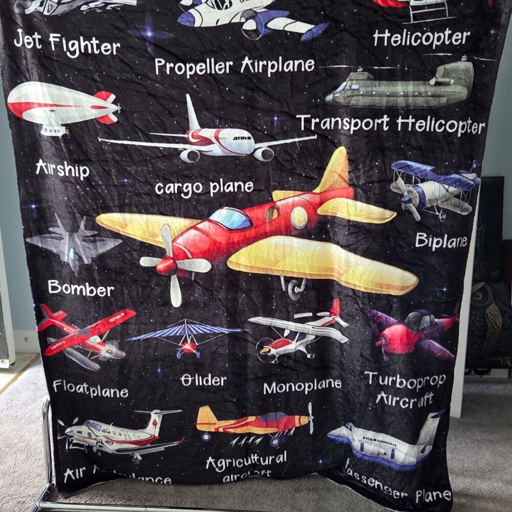 Airplane Blanket 50x60 Aviation Aircraft Jet Helicopter Kids Fleece Throw NWOT
